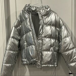 Zara Metallic Silver Puffer Jacket